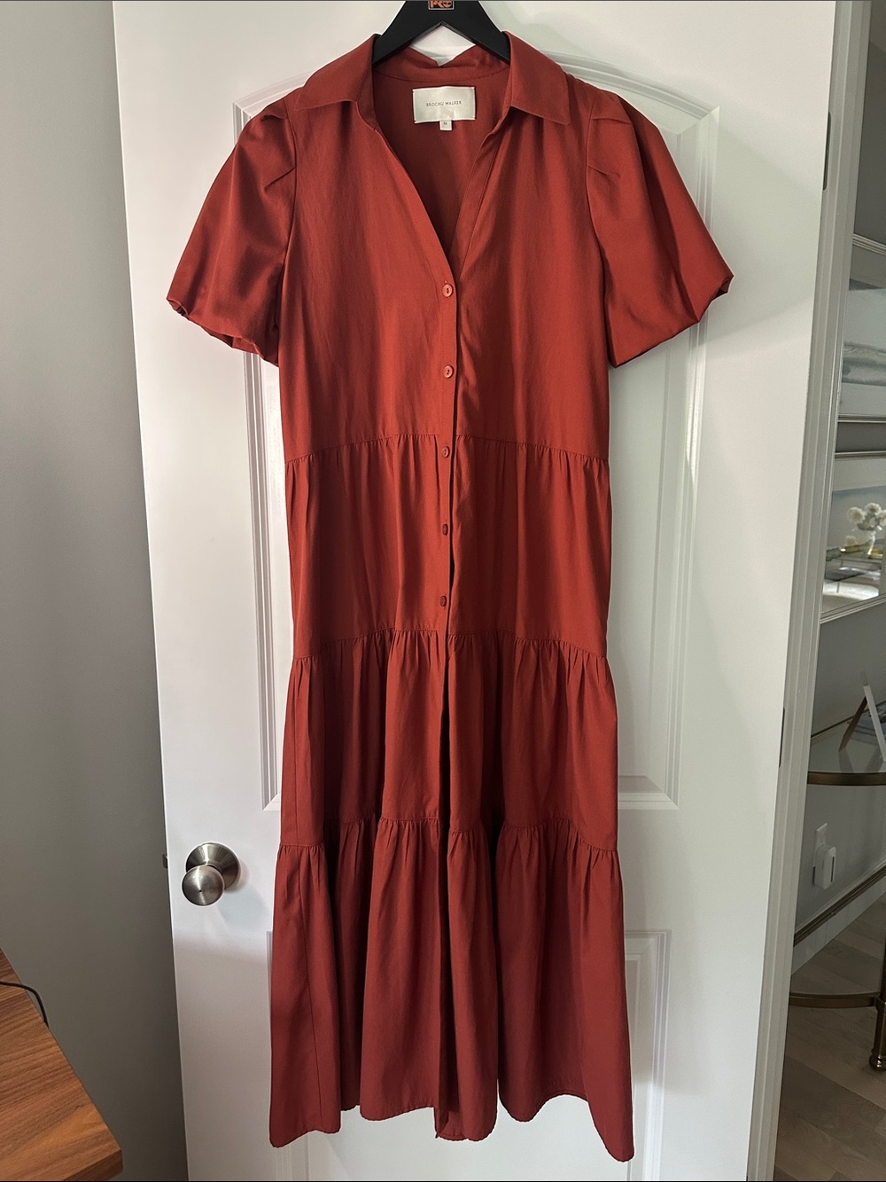 Brochu Walker Rust Tiered Button-Front Midi Dress